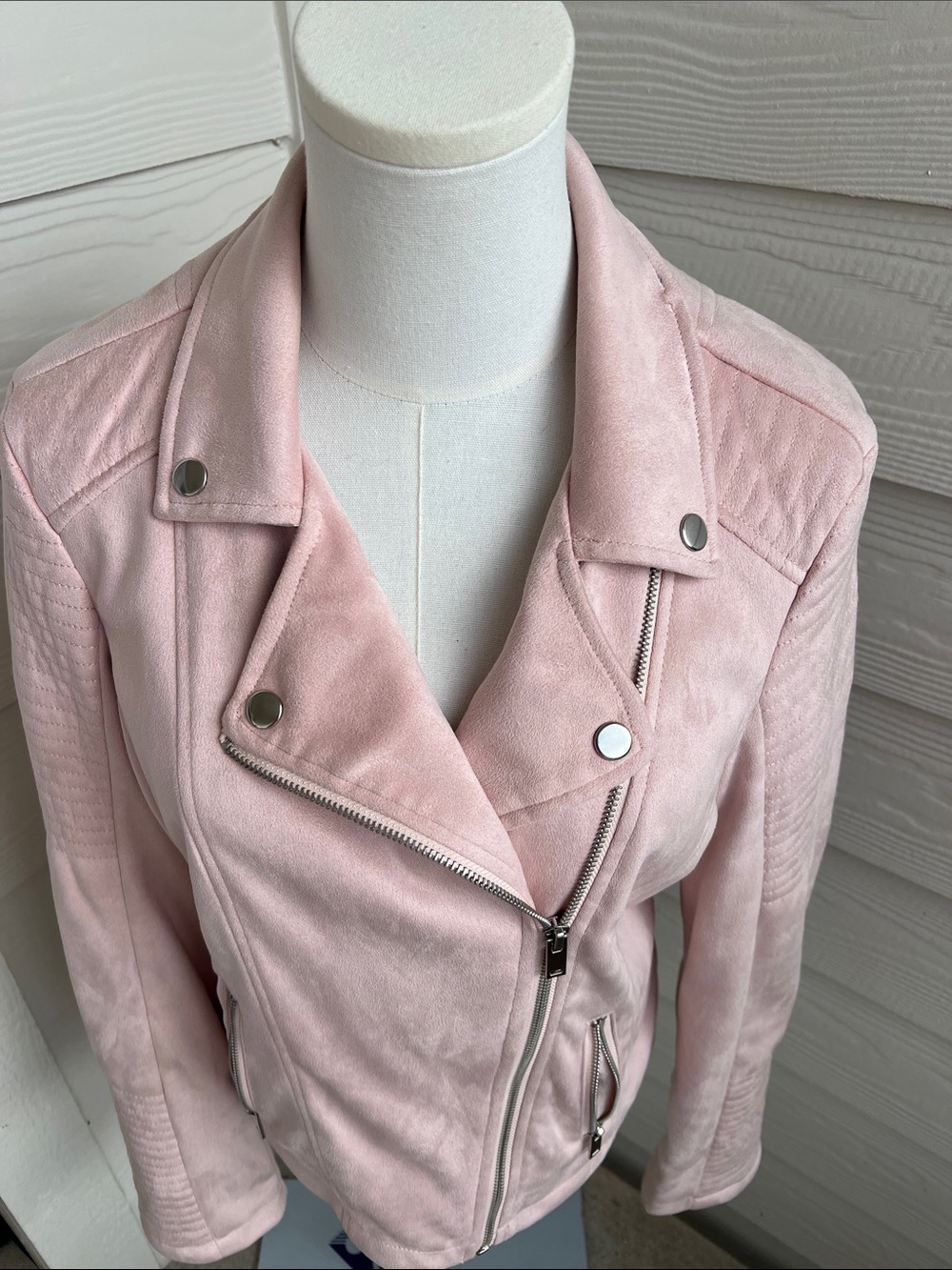 Saks Fifth Avenue Blush Pink Suede Moto Jacket - Medium - Picture 9 of 16